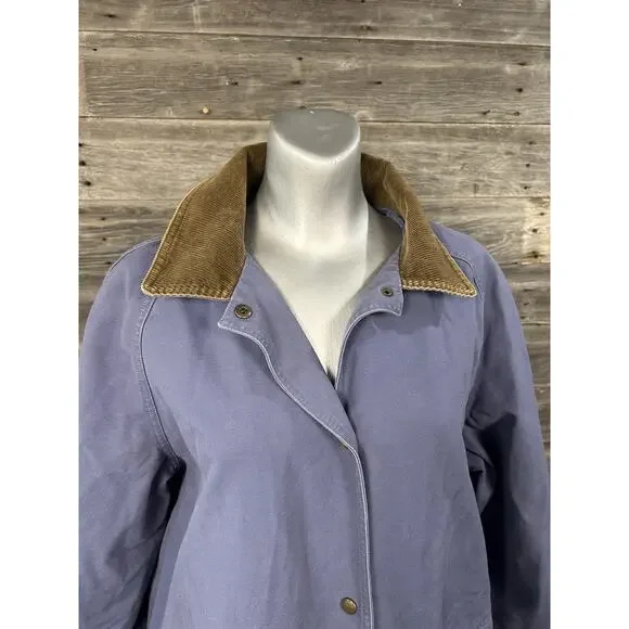 LL Bean Chore Duster Coat Womens Large Blue Canvas Barn Jacket Aztec Lined - Picture 11 of 14
